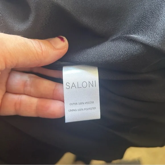 Saloni Sz 8 Margot Puff Sleeve Midi Fit & Flare Black Dress - Picture 13 of 16